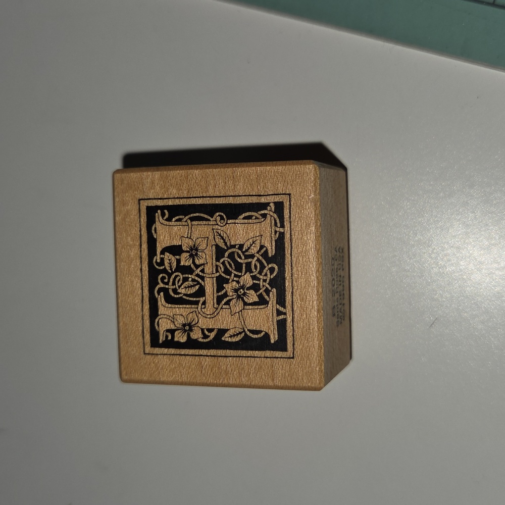 H Monogram rubber stamp with floral vine